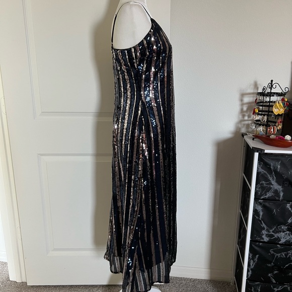 NWT Maeve Anthropologie Black Blue Silver Sequin Dress Small Petite - Picture 7 of 13